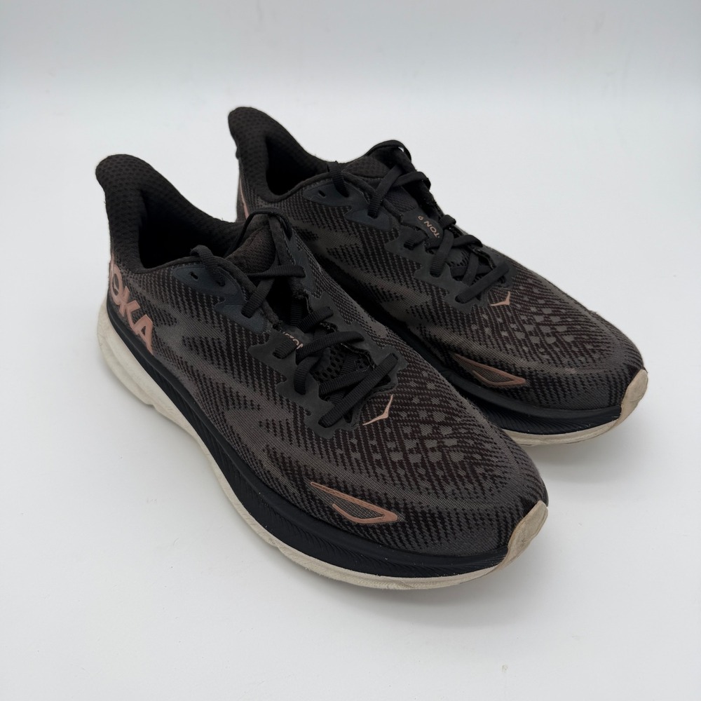 Hoka Clifton 9 Black Rose Gold Running Shoes Womens 10B 1127896 BRGL